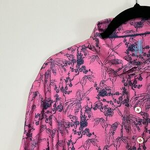Johnnie-O Tropical Breezer Polo Mens Large Taffy Pink Parrot Print L UPF50